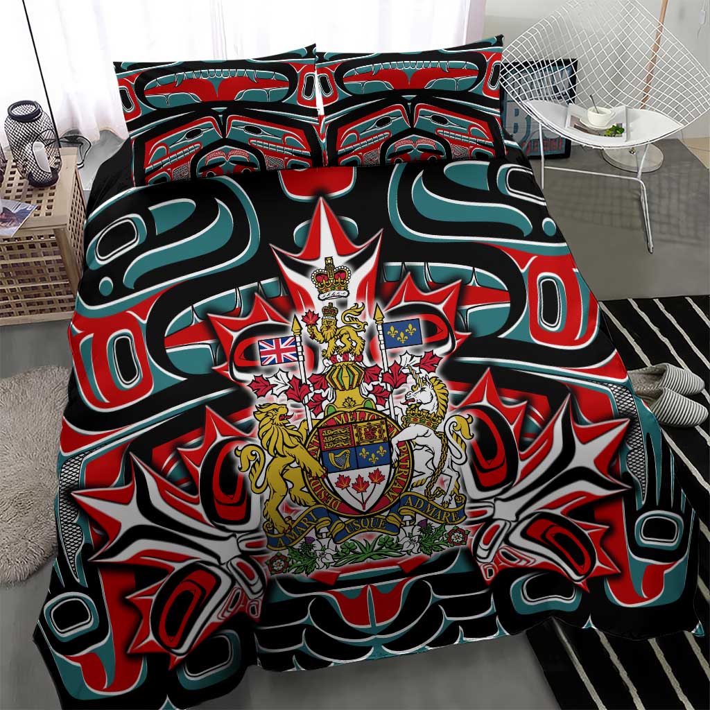 Canada Coat of Arms Haida Bedding Set Maple Leaf Flag Indigenous Art