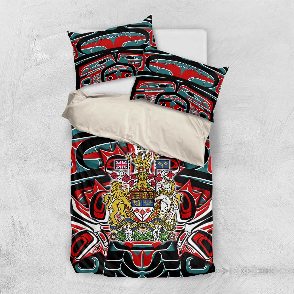 Canada Coat of Arms Haida Bedding Set Maple Leaf Flag Indigenous Art