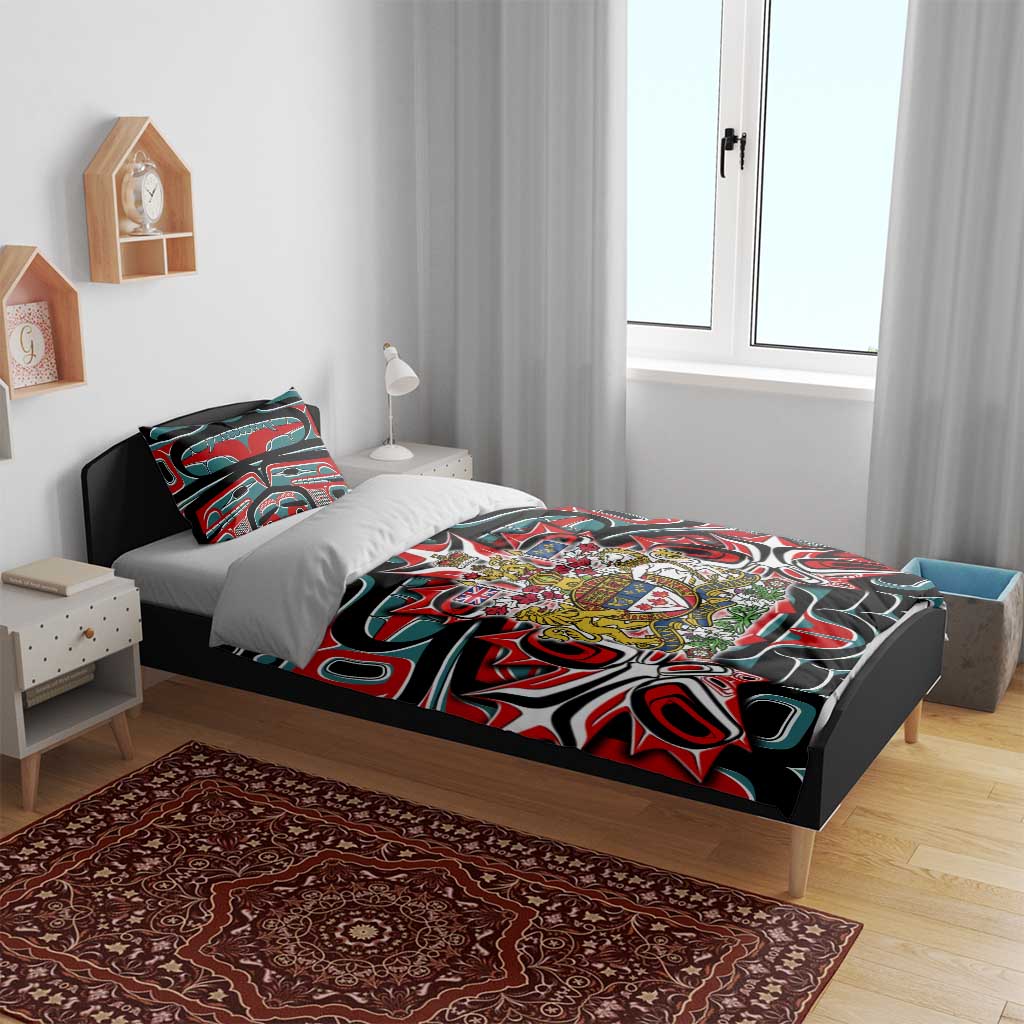 Canada Coat of Arms Haida Bedding Set Maple Leaf Flag Indigenous Art