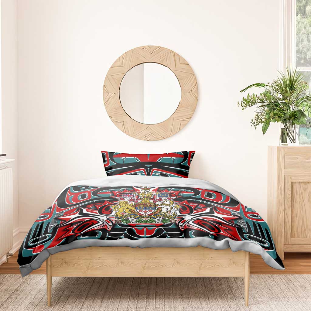 Canada Coat of Arms Haida Bedding Set Maple Leaf Flag Indigenous Art