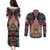 Canada Coat of Arms Haida Couples Matching Puletasi and Long Sleeve Button Shirt Maple Leaf Flag Indigenous Art