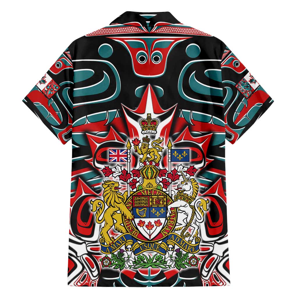 Canada Coat of Arms Haida Family Matching Long Sleeve Bodycon Dress and Hawaiian Shirt Maple Leaf Flag Indigenous Art