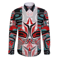 Canada Coat of Arms Haida Family Matching Off The Shoulder Long Sleeve Dress and Hawaiian Shirt Maple Leaf Flag Indigenous Art