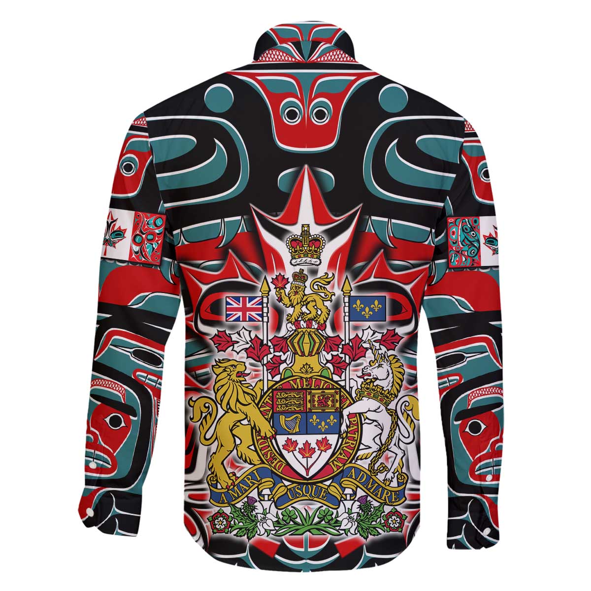 Canada Coat of Arms Haida Family Matching Off The Shoulder Long Sleeve Dress and Hawaiian Shirt Maple Leaf Flag Indigenous Art