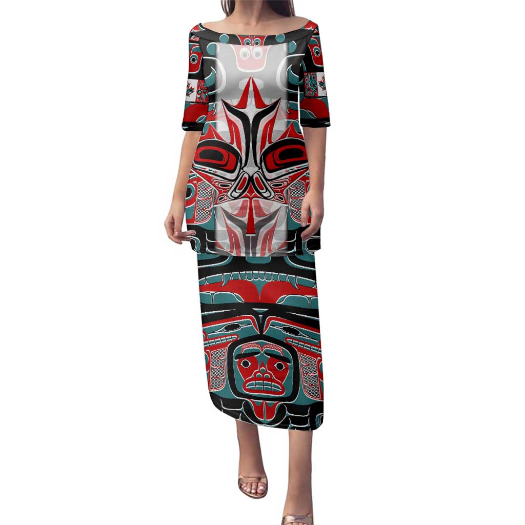 Canada Coat of Arms Haida Family Matching Puletasi and Hawaiian Shirt Maple Leaf Flag Indigenous Art