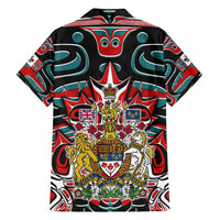 Canada Coat of Arms Haida Family Matching Short Sleeve Bodycon Dress and Hawaiian Shirt Maple Leaf Flag Indigenous Art