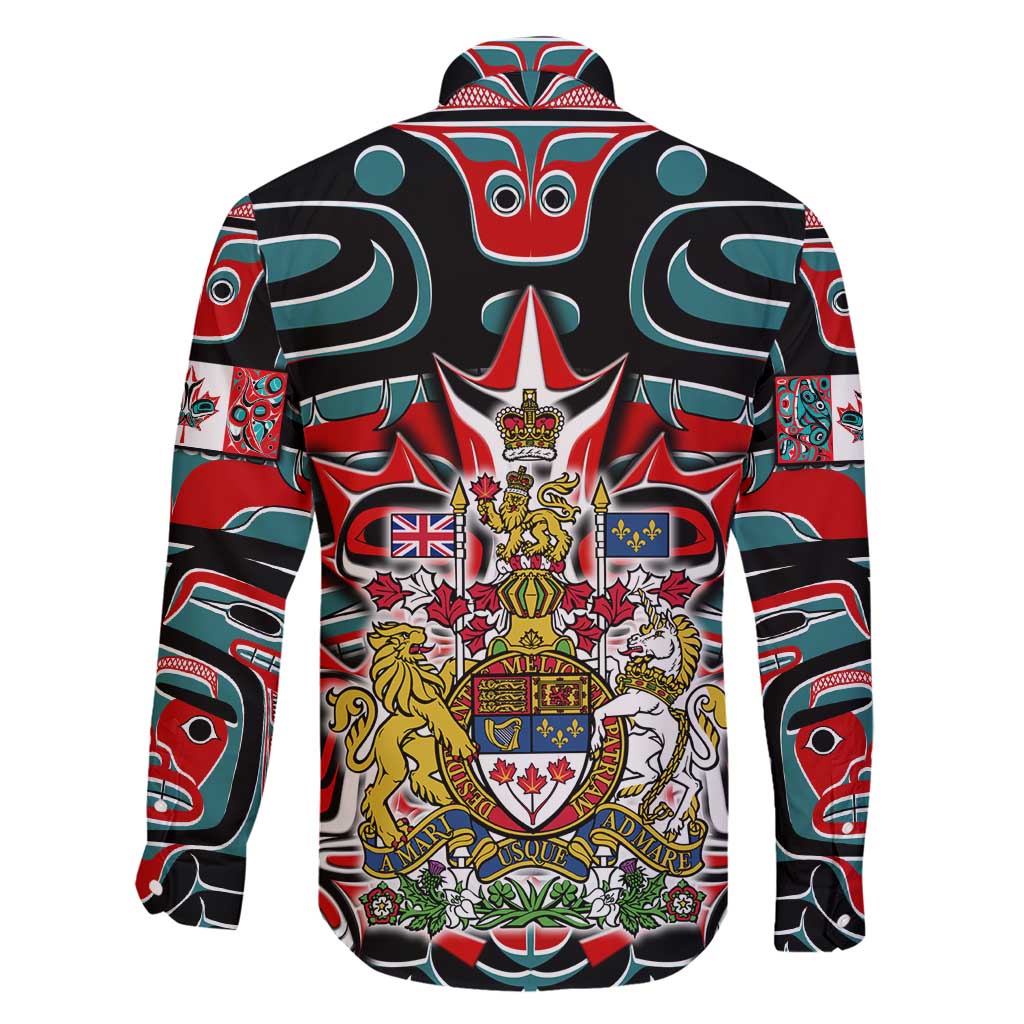 Canada Coat of Arms Haida Family Matching Short Sleeve Bodycon Dress and Hawaiian Shirt Maple Leaf Flag Indigenous Art