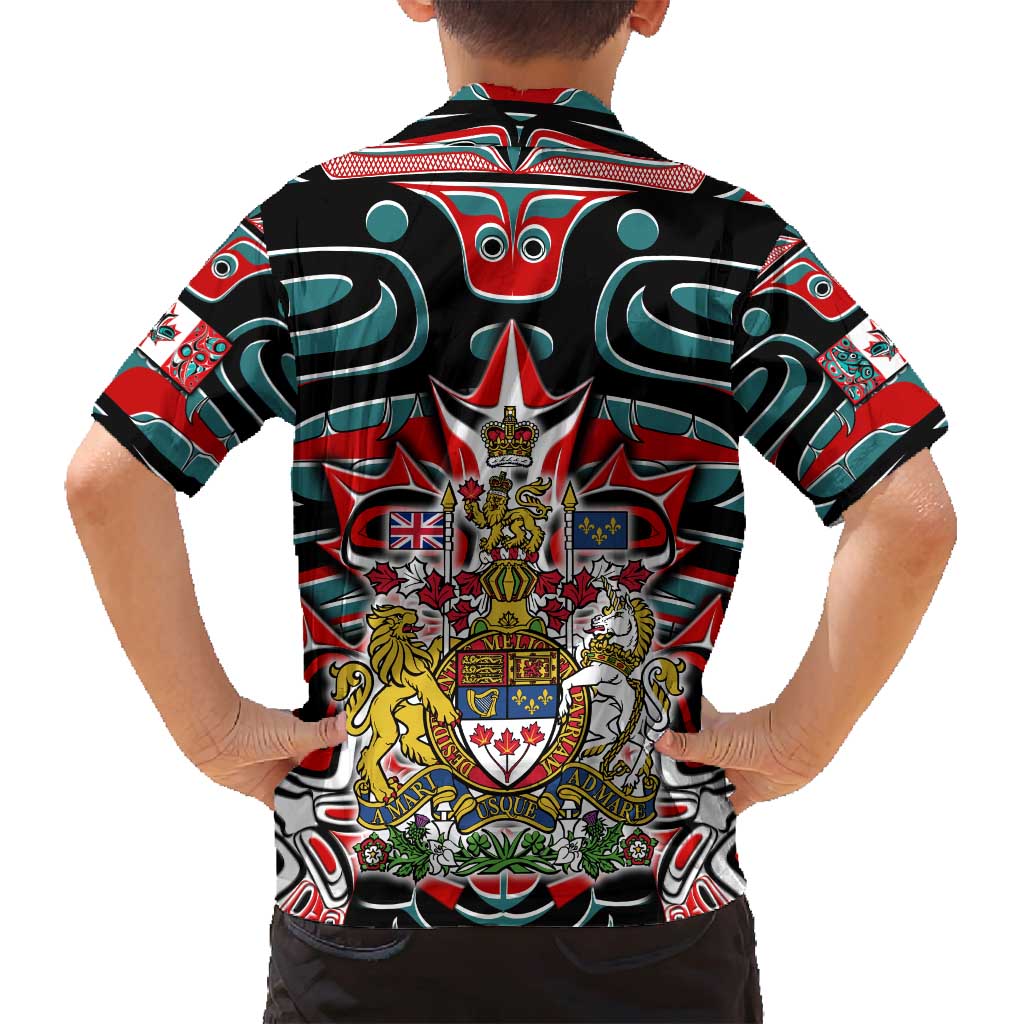 Canada Coat of Arms Haida Family Matching Summer Maxi Dress and Hawaiian Shirt Maple Leaf Flag Indigenous Art