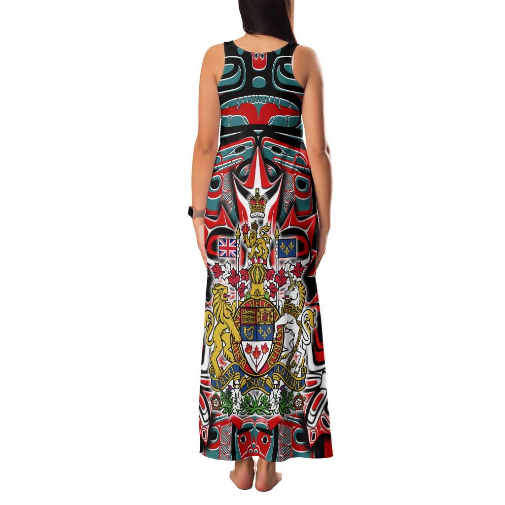 Canada Coat of Arms Haida Family Matching Tank Maxi Dress and Hawaiian Shirt Maple Leaf Flag Indigenous Art
