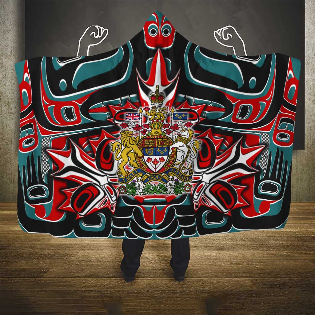 Canada Coat of Arms Haida Hooded Blanket Maple Leaf Flag Indigenous Art