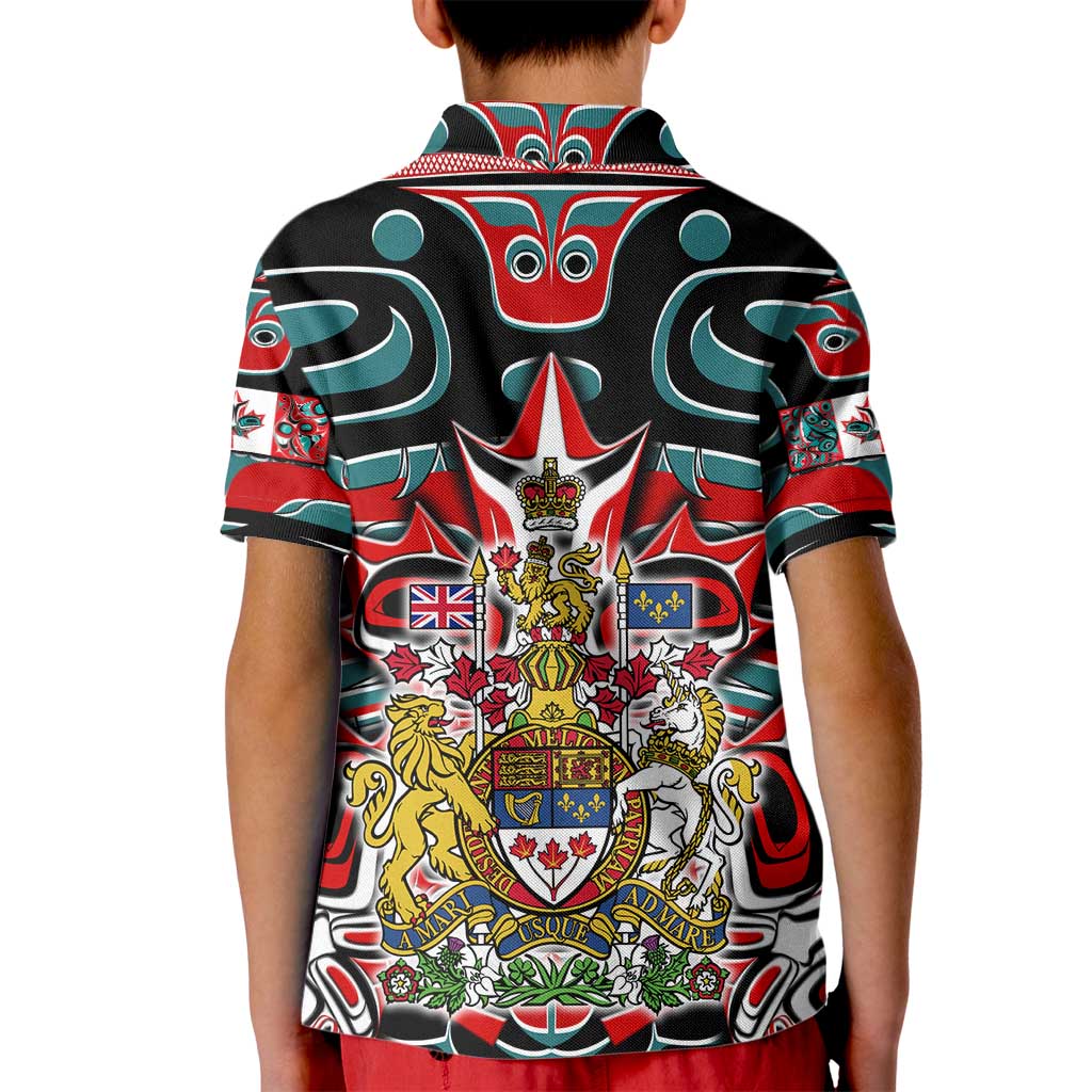 Canada Coat of Arms Haida Kid Polo Shirt Maple Leaf Flag Indigenous Art