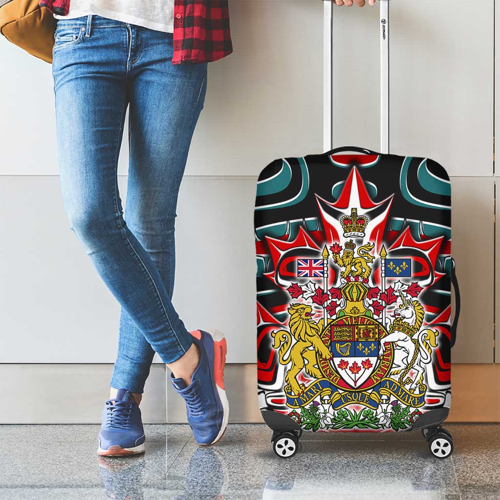 Canada Coat of Arms Haida Luggage Cover Maple Leaf Flag Indigenous Art