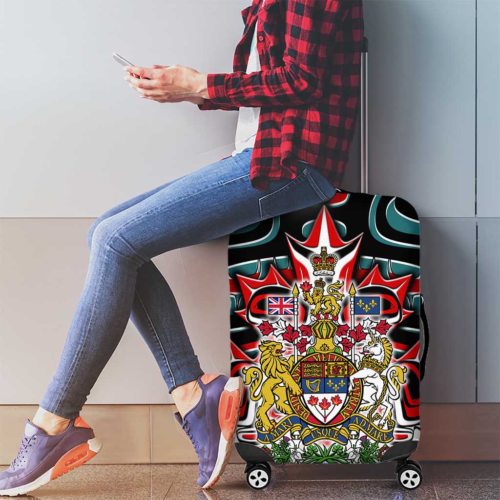 Canada Coat of Arms Haida Luggage Cover Maple Leaf Flag Indigenous Art