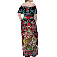 Canada Coat of Arms Haida Off Shoulder Maxi Dress Maple Leaf Flag Indigenous Art