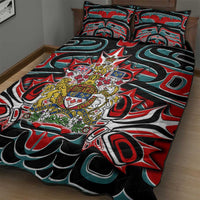 Canada Coat of Arms Haida Quilt Bed Set Maple Leaf Flag Indigenous Art