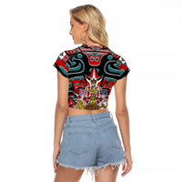 Canada Coat of Arms Haida Raglan Cropped T Shirt Maple Leaf Flag Indigenous Art