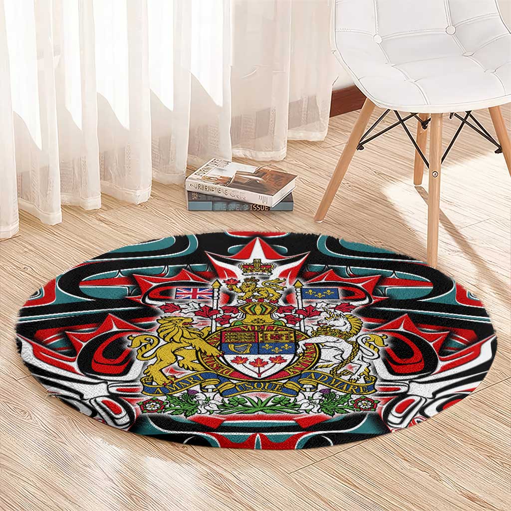 Canada Coat of Arms Haida Round Carpet Maple Leaf Flag Indigenous Art