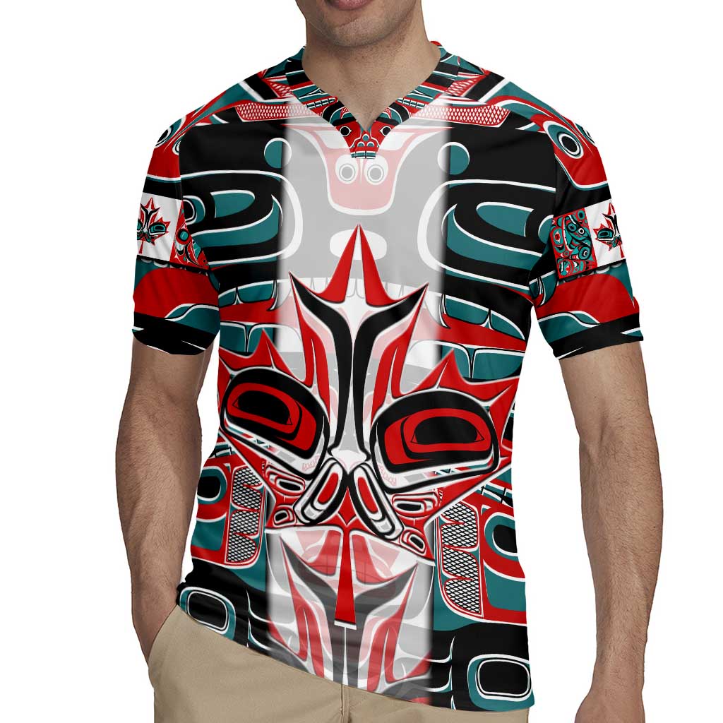 Canada Coat of Arms Haida Rugby Jersey Maple Leaf Flag Indigenous Art