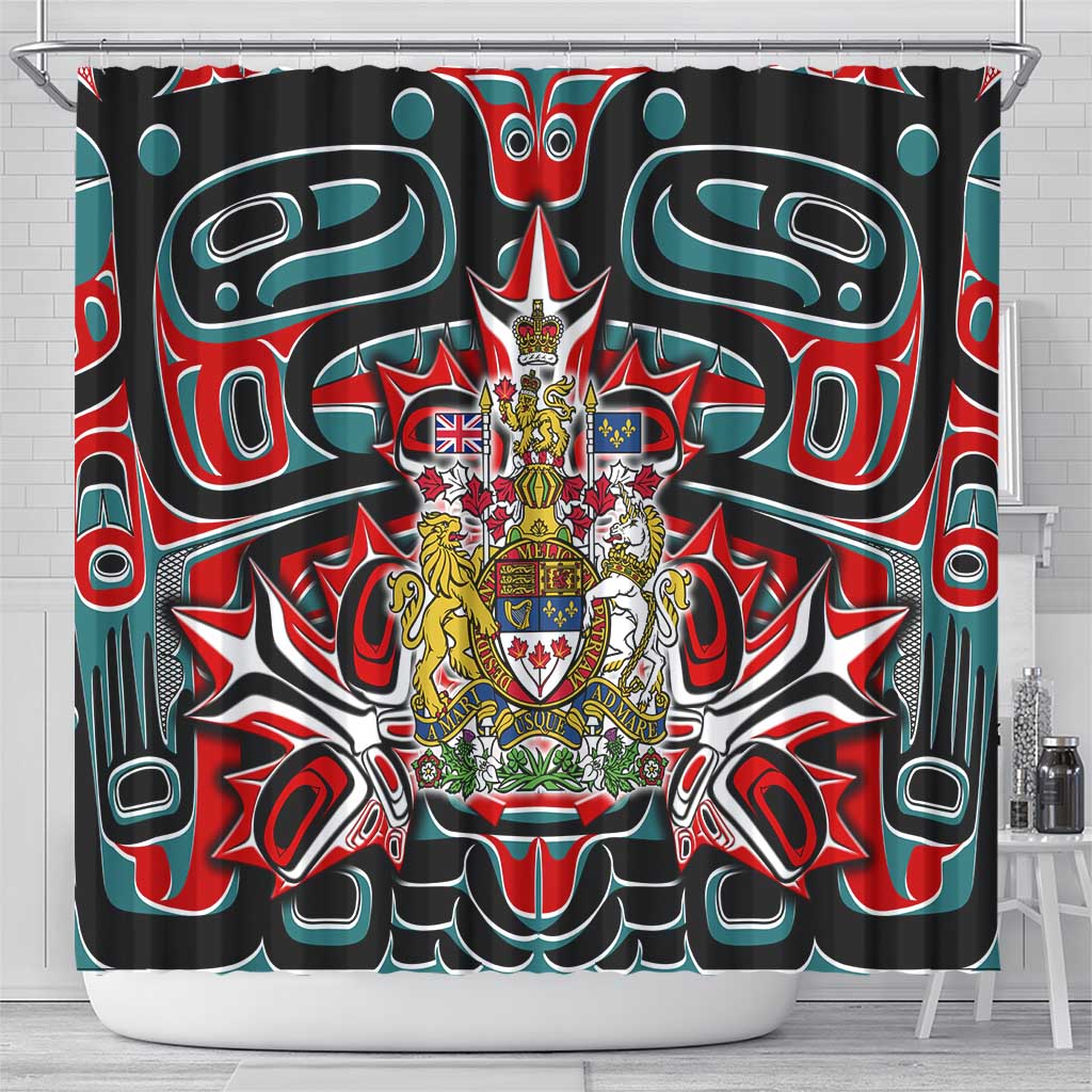 Canada Coat of Arms Haida Shower Curtain Maple Leaf Flag Indigenous Art