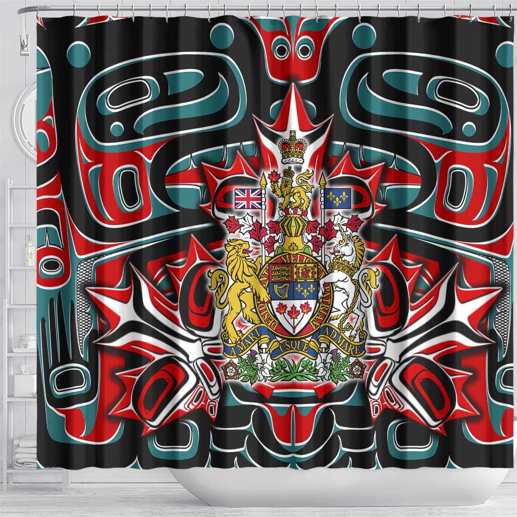 Canada Coat of Arms Haida Shower Curtain Maple Leaf Flag Indigenous Art