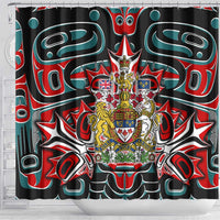 Canada Coat of Arms Haida Shower Curtain Maple Leaf Flag Indigenous Art