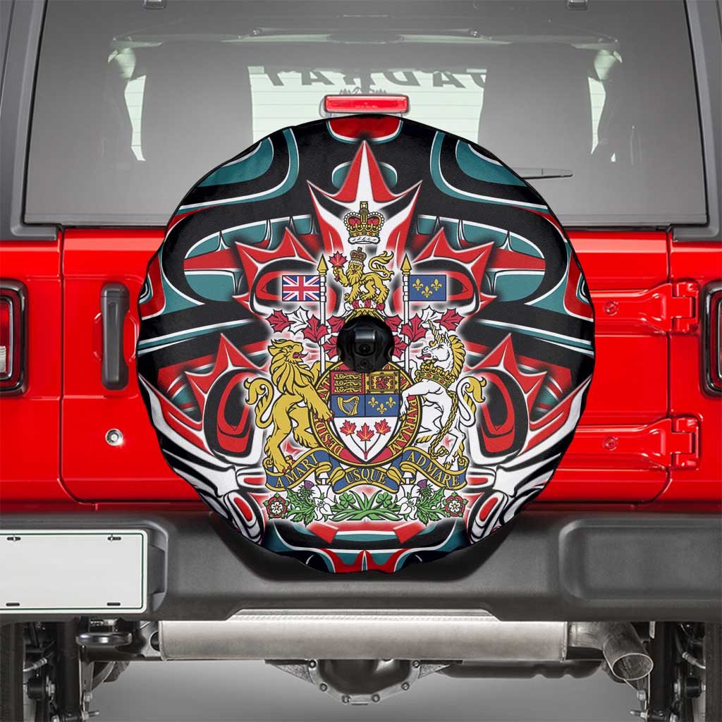 Canada Coat of Arms Haida Spare Tire Cover Maple Leaf Flag Indigenous Art