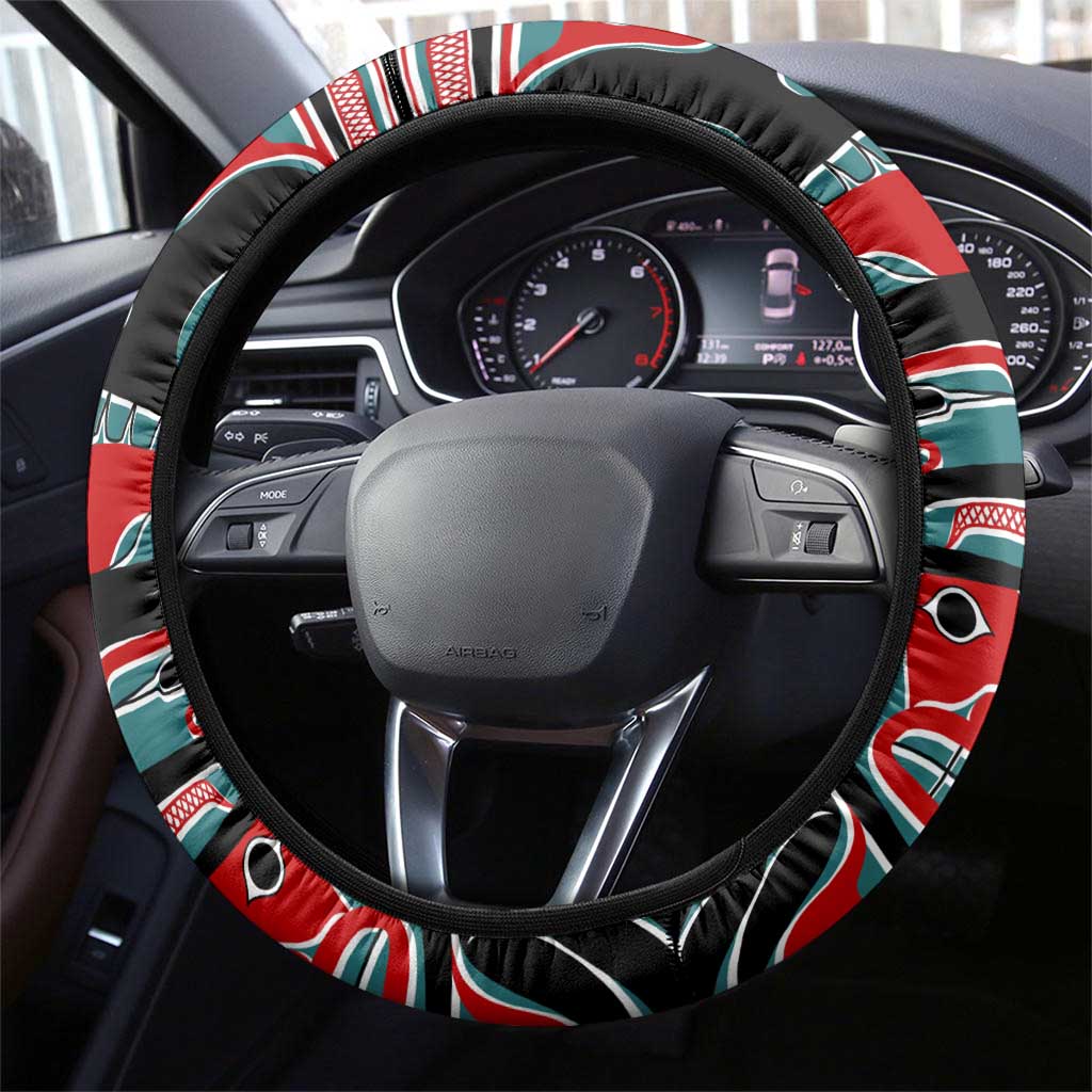 Canada Coat of Arms Haida Steering Wheel Cover Maple Leaf Flag Indigenous Art
