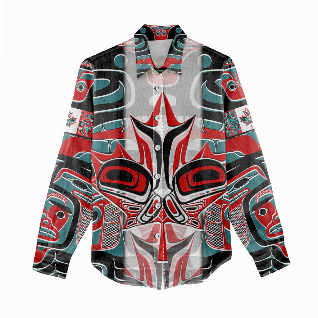 Canada Coat of Arms Haida Women Casual Shirt Maple Leaf Flag Indigenous Art