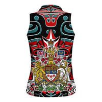 Canada Coat of Arms Haida Women Sleeveless Polo Shirt Maple Leaf Flag Indigenous Art