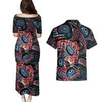 Haida Native Art Fish Couples Matching Puletasi and Hawaiian Shirt Canada Indigenous Art