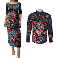 Haida Native Art Fish Couples Matching Puletasi and Long Sleeve Button Shirt Canada Indigenous Art
