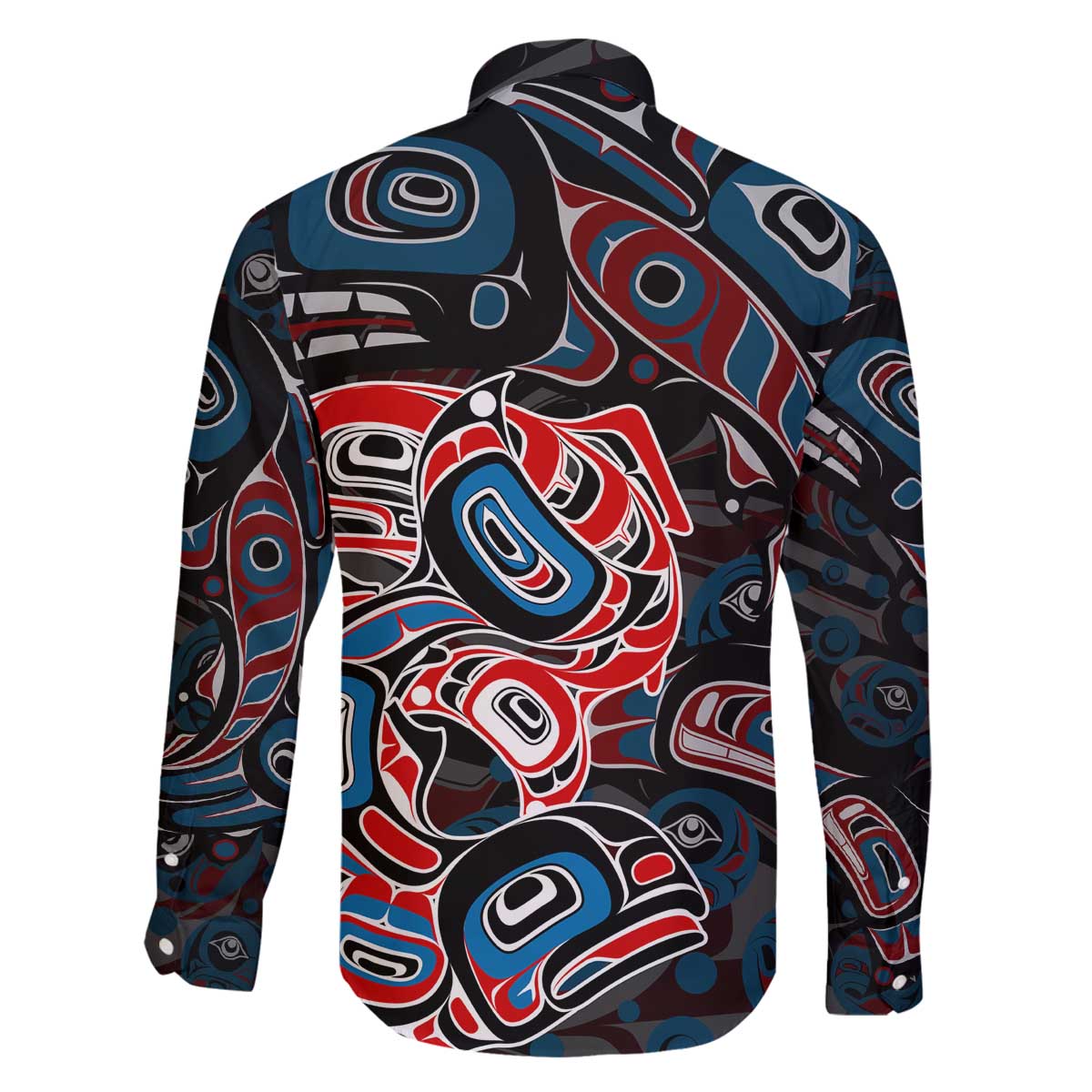 Haida Native Art Fish Family Matching Off The Shoulder Long Sleeve Dress and Hawaiian Shirt Canada Indigenous Art