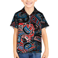 Haida Native Art Fish Family Matching Off Shoulder Short Dress and Hawaiian Shirt Canada Indigenous Art