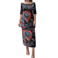 Haida Native Art Fish Family Matching Puletasi and Hawaiian Shirt Canada Indigenous Art