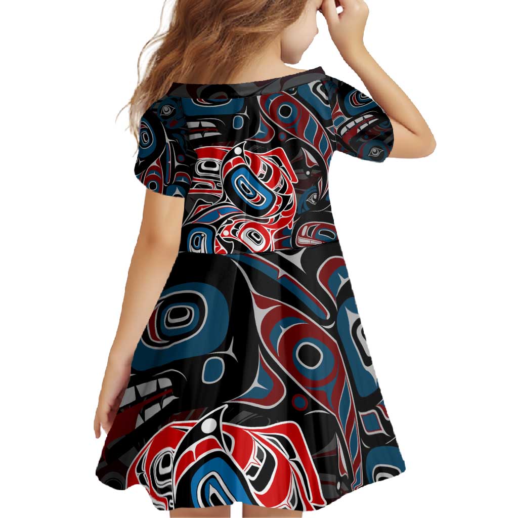 Haida Native Art Fish Family Matching Short Sleeve Bodycon Dress and Hawaiian Shirt Canada Indigenous Art