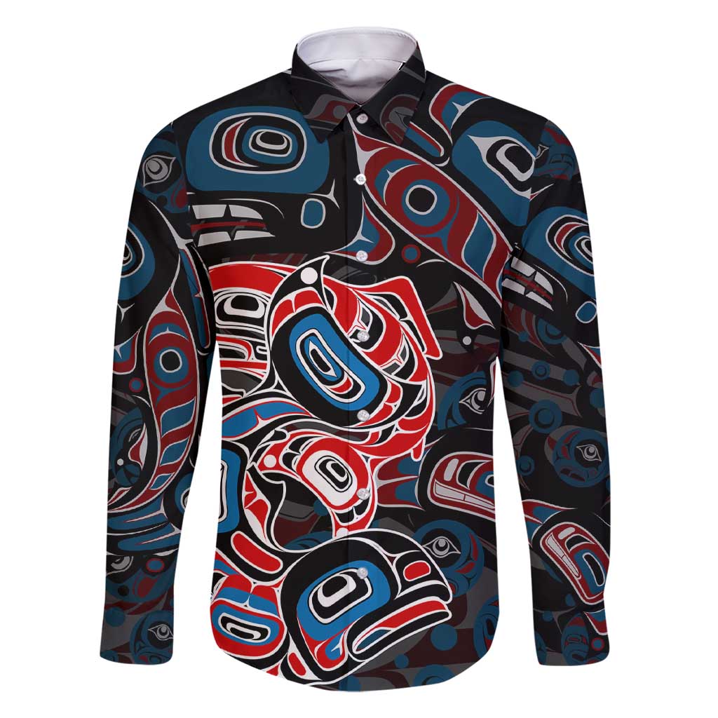 Haida Native Art Fish Family Matching Short Sleeve Bodycon Dress and Hawaiian Shirt Canada Indigenous Art
