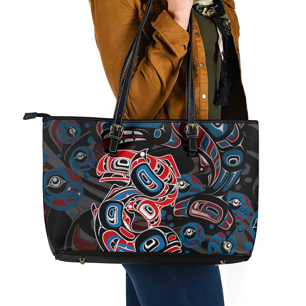 Haida Native Art Fish Leather Tote Bag Canada Indigenous Art