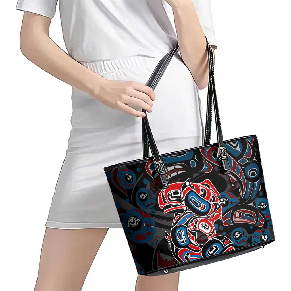 Haida Native Art Fish Leather Tote Bag Canada Indigenous Art