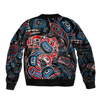 Haida Native Art Fish Sleeve Zip Bomber Jacket Canada Indigenous Art