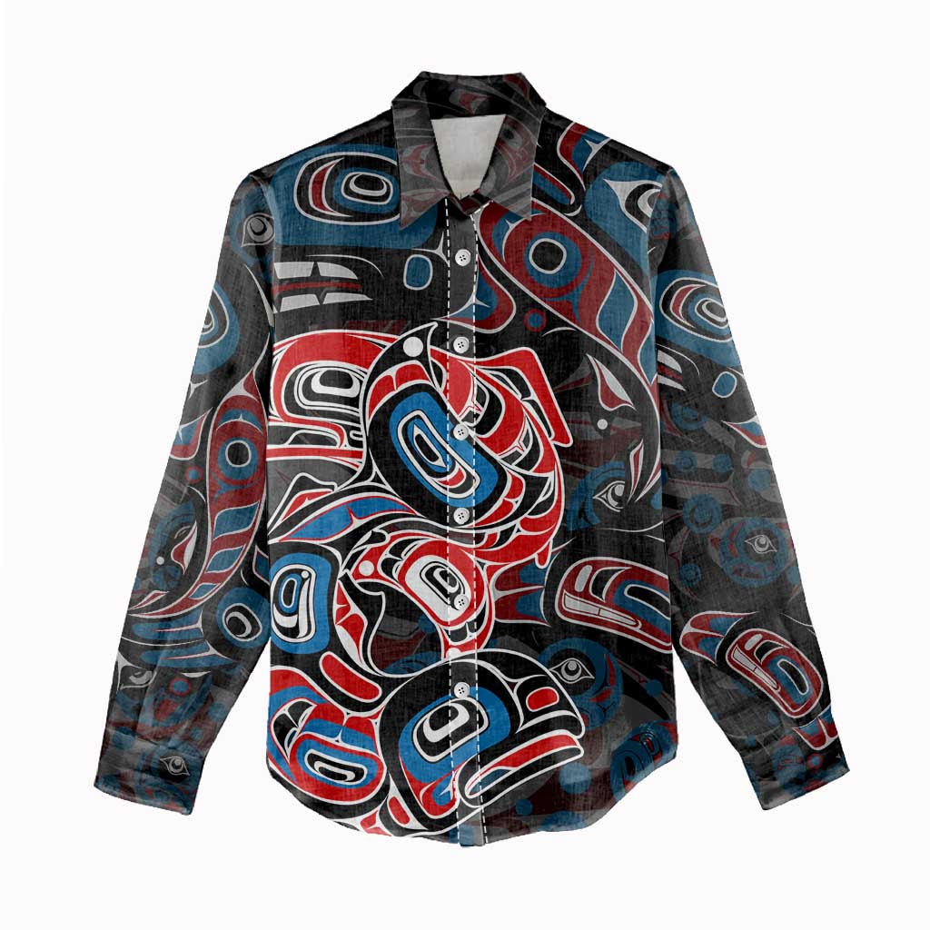 Haida Native Art Fish Women Casual Shirt Canada Indigenous Art
