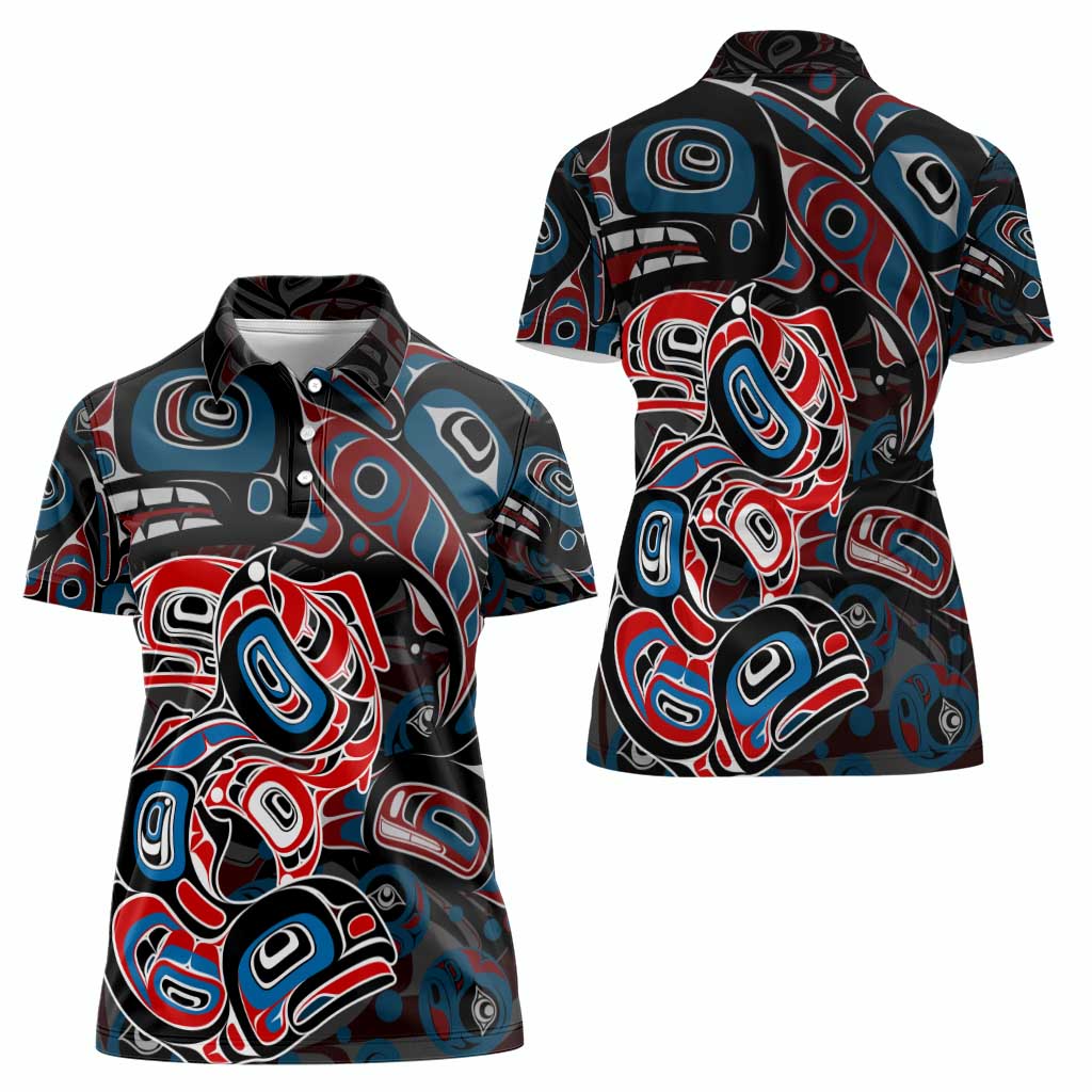 Haida Native Art Fish Women Polo Shirt Canada Indigenous Art