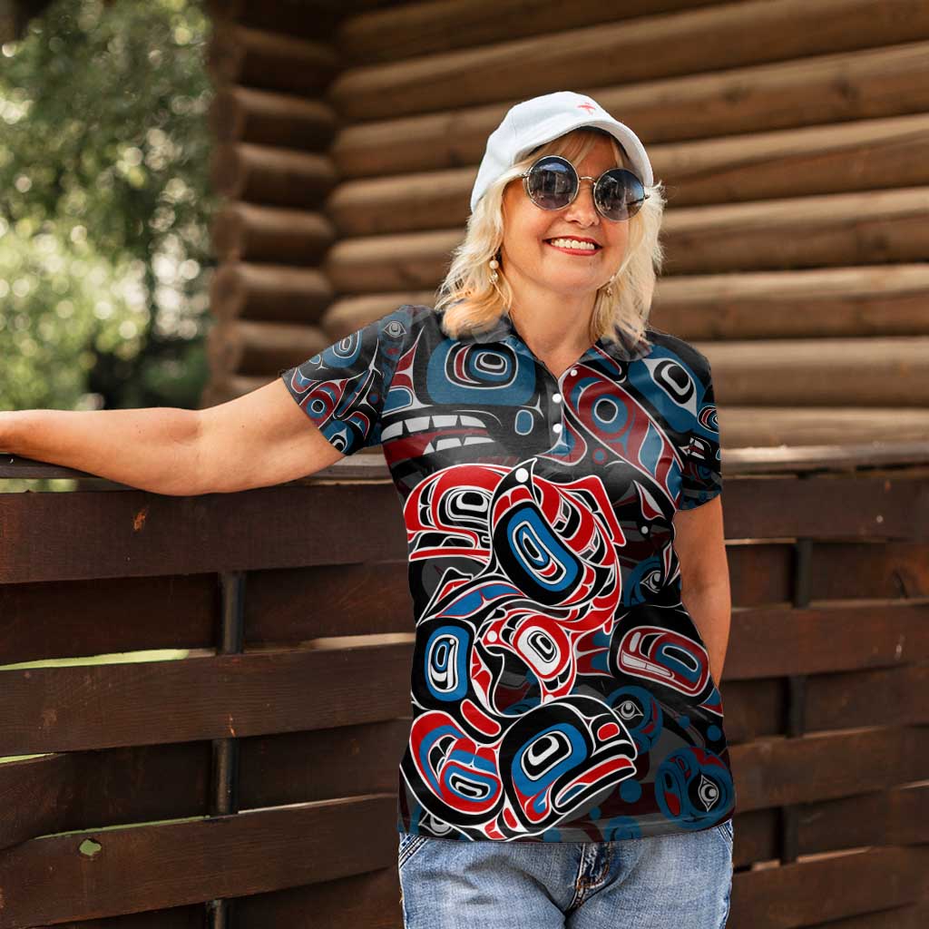 Haida Native Art Fish Women Polo Shirt Canada Indigenous Art