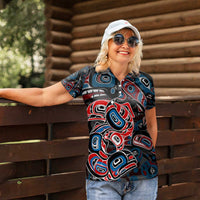 Haida Native Art Fish Women Polo Shirt Canada Indigenous Art