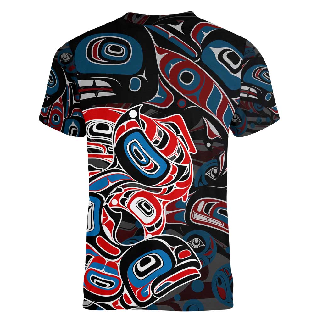 Haida Native Art Fish Women V-Neck T-Shirt Canada Indigenous Art