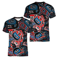Haida Native Art Fish Women V-Neck T-Shirt Canada Indigenous Art
