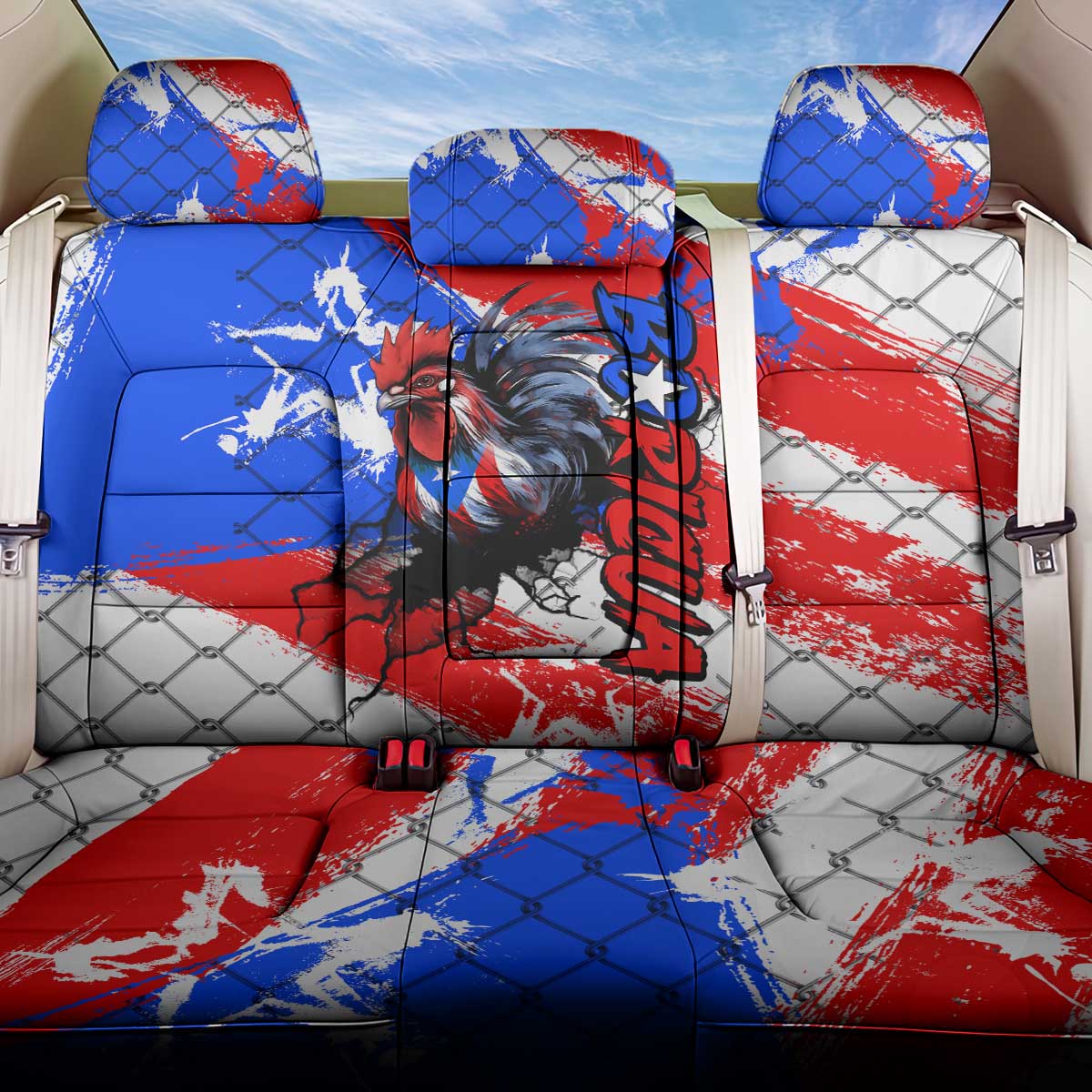 Boricua Pride Rooster Flag Puerto Rico Back Car Seat Cover