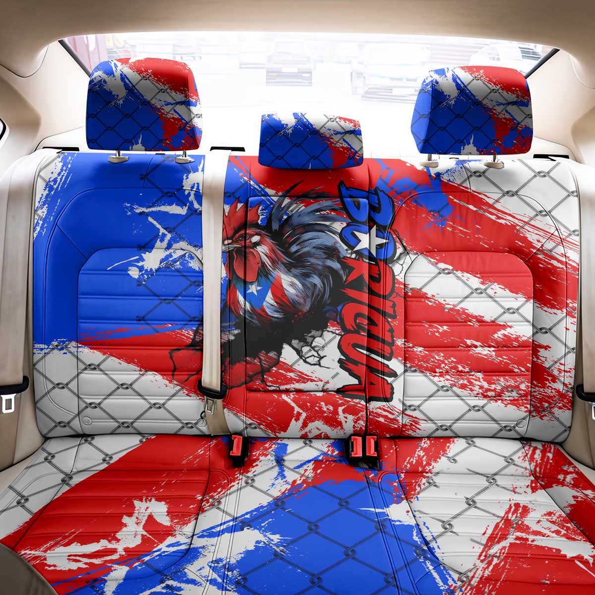 Boricua Pride Rooster Flag Puerto Rico Back Car Seat Cover