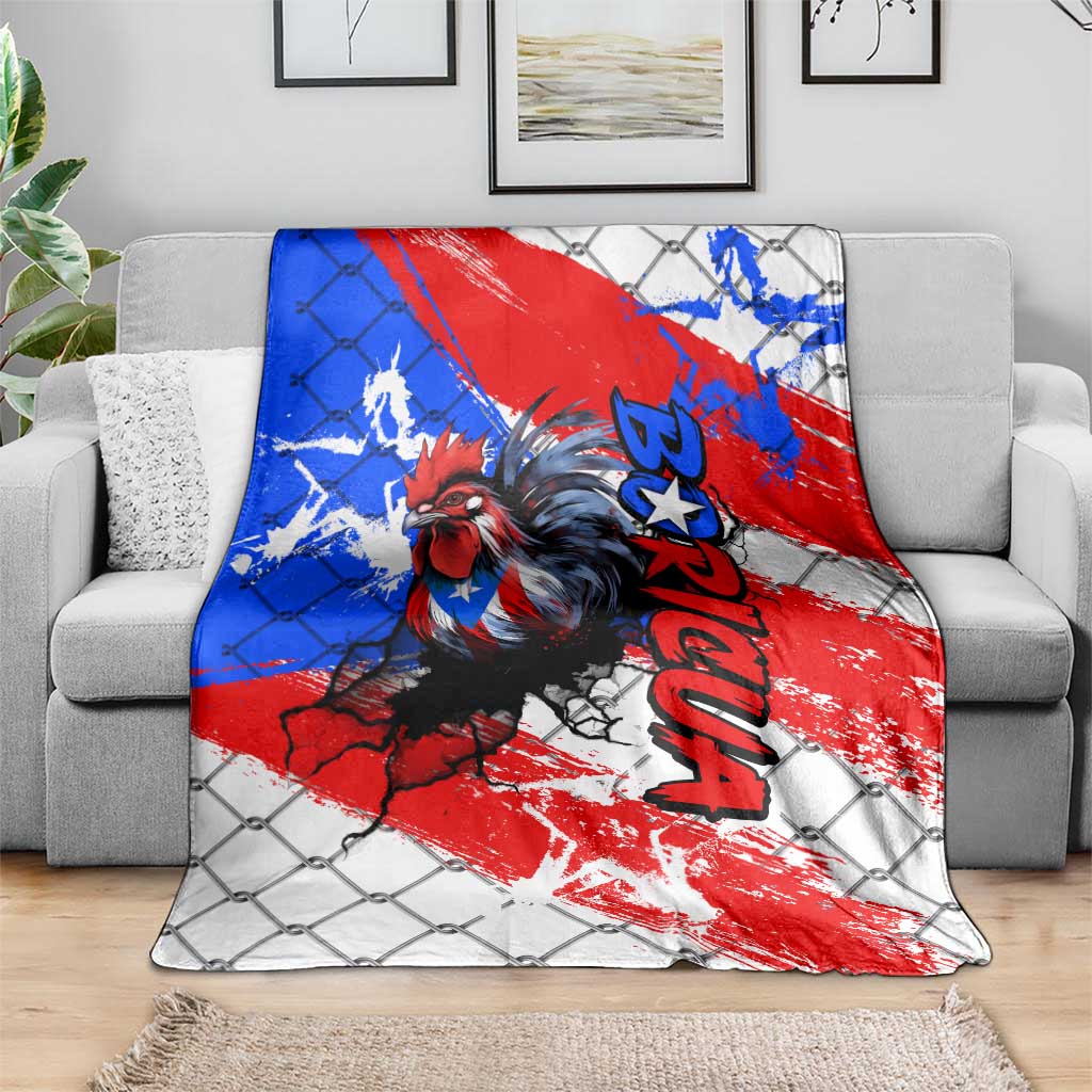 Boricua Pride Rooster Flag Puerto Rico Blanket