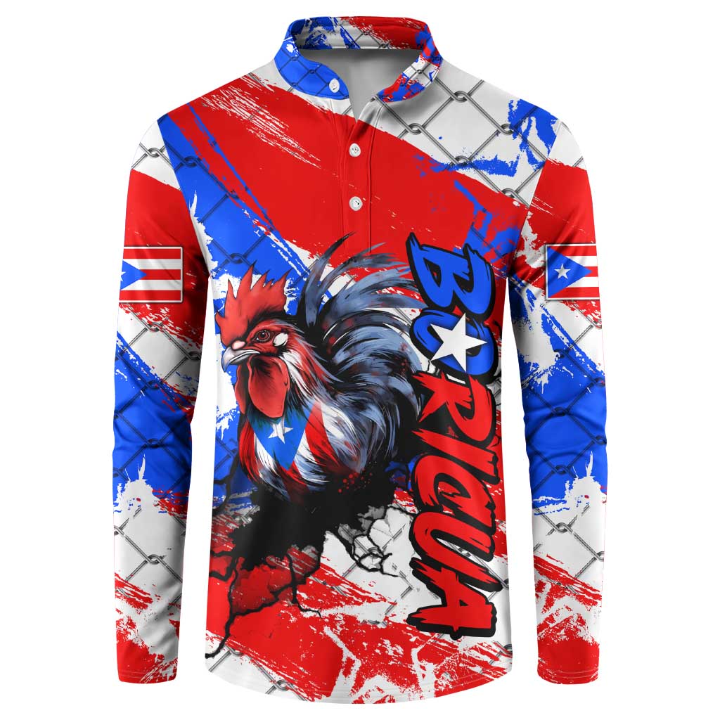 Boricua Pride Rooster Flag Puerto Rico Button Sweatshirt