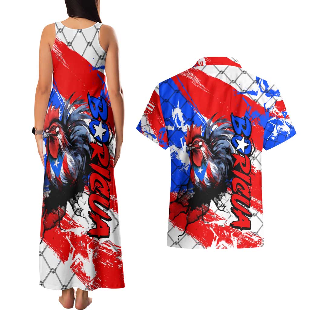 Boricua Pride Rooster Flag Puerto Rico Couples Matching Tank Maxi Dress and Hawaiian Shirt